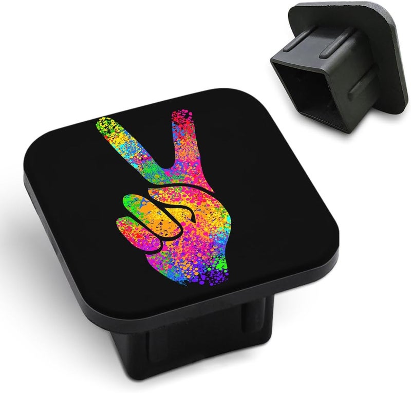 Tnomchey Victory Hitch Plug Cover Hippie Two Fingers Pacific Lettering Love Peace 2 Inch Tow Hitch Cover Tube Cover Plug Cap Rubber Compatible with Most Auto Cars Trucks for 2 Inch Receivers - Image 1